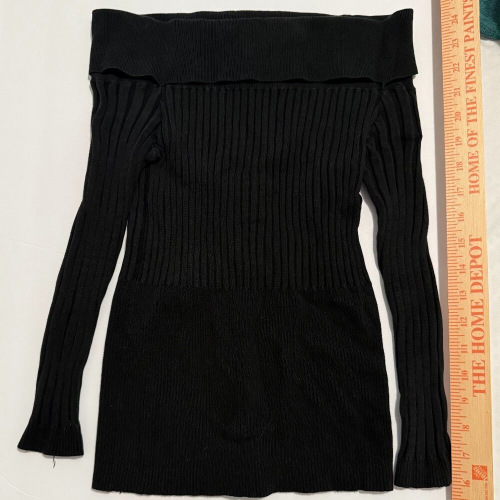Vintage Bisou Jeans Off the Shoulder Black Knit Top Size M